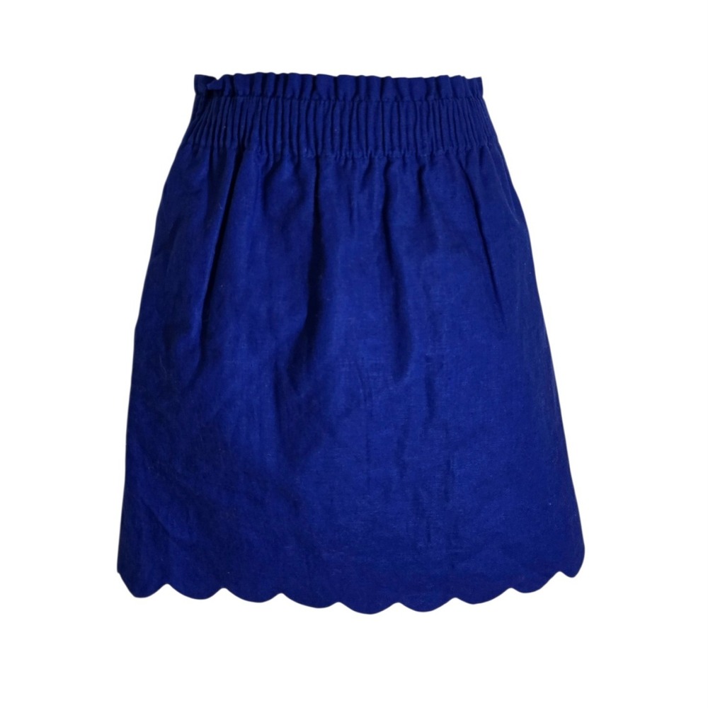 J.Crew Womens Blue Scalloped Hem Linen Smocked Mini Skirt H5397 Size 6 NWT